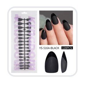 128PCS BLACK Short Almond Matte & Gloss French Tip False Nails - 4 Complete Sets